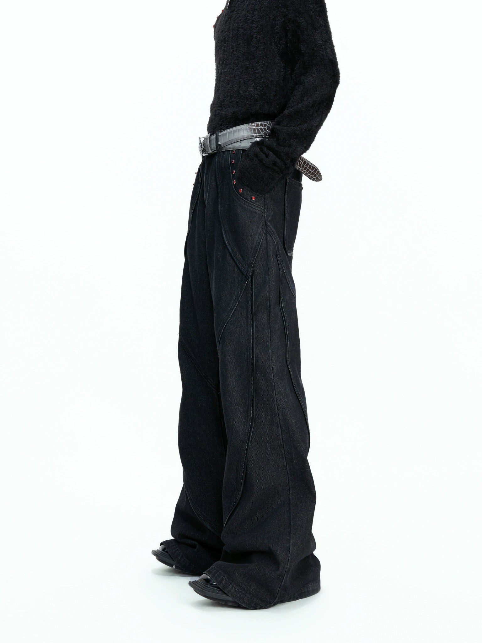 Washed Black Wide-Leg Jeans | Mid-Rise Streetwear - main image 2