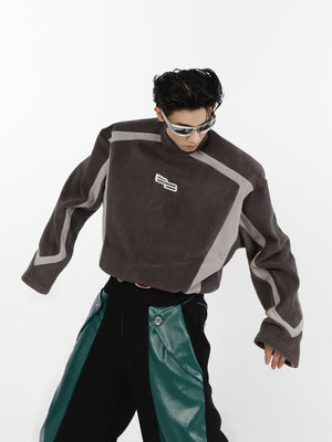 Black-White-Contrast-Hoodie-with-Stand-Collar--Embroidery-Gray