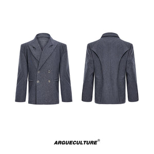 Deconstructed-Blazer---Asymmetrical-Lapel-Shoulder-Pads-Slim-Fit-Pants-Gray-Top