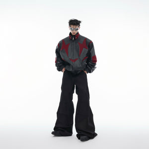 Deconstructed-Croc-Print-PU-Leather-Jacket---Oversized-Biker-Coat-Black