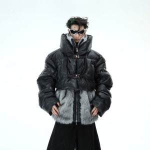 Deconstructed-Faux-Fur-Puffer-Jacket---Streetwear-Mens-Coat-Black-Jacket