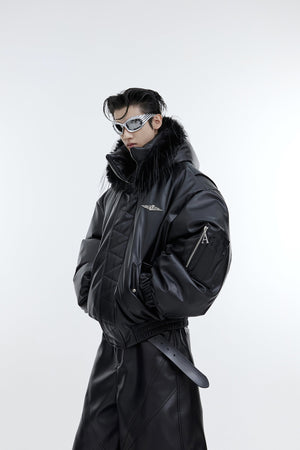 Deconstructed-Fur-Collar-Short-Puffer-Jacket---Streetwear-Hooded-Coat-Black