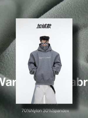 Deconstructed-Glitter-Hoodie---Double-Layer-High-Neck-with-Metal-Buttons-Gray-Fleece