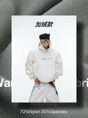 Deconstructed-Glitter-Hoodie---Double-Layer-High-Neck-with-Metal-Buttons-White-Fleece