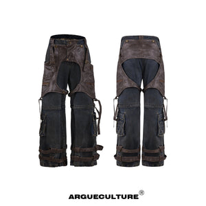 Deconstructed-Heavyweight-Vintage-Jeans---Detachable-Patchwork-Design-Blue-Bottoms