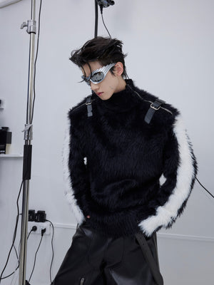 Deconstructed-Knit-Sweater---Metallic-Zipper---Oversized-Unisex-Pullover-Black