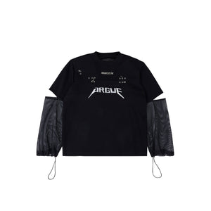 Deconstructed-Mesh-Sleeve-Tee-with-Metal-Logo-Detail-Black