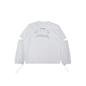 Deconstructed-Mesh-Sleeve-Tee-with-Metal-Logo-Detail-White