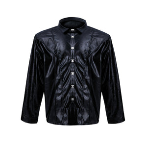 Deconstructed-Metal-Button-Long-Sleeve-Shirt-with-Shoulder-Pads-Black