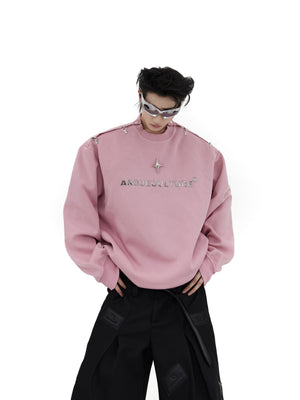 Deconstructed-Metal-Clip-Oversized-Hoodie---Drop-Shoulder-Long-Sleeve-Pink-and-Red