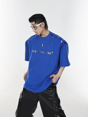 Deconstructed-Metal-Clip-Shoulder-Tee---Summer-Streetwear-Top-Blue