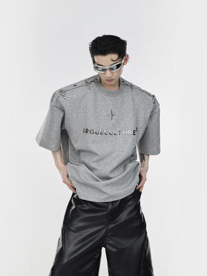 Deconstructed-Metal-Clip-Shoulder-Tee---Summer-Streetwear-Top-Gray