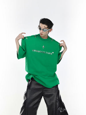 Deconstructed-Metal-Clip-Shoulder-Tee---Summer-Streetwear-Top-Green