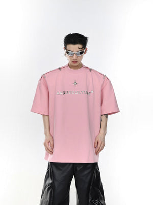 Deconstructed-Metal-Clip-Shoulder-Tee---Summer-Streetwear-Top-Light-Pink