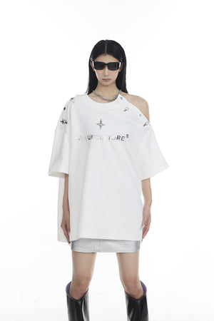 Deconstructed-Metal-Clip-Shoulder-Tee---Summer-Streetwear-Top-White