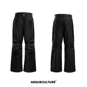 Deconstructed-Metal-Zip-High-Waist-Leather-Pants---Streetwear-Black-Bottoms