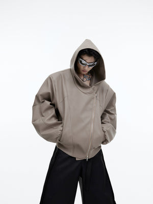 Deconstructed-PU-Hooded-Jacket---Oversized-Sleeve-Streetwear-Coat-Beige-and-Gray