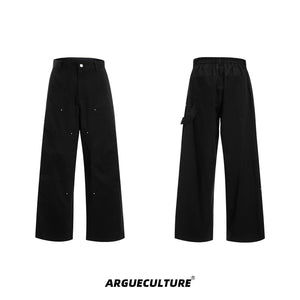 Deconstructed-PU-Leather-Sleeve-Tee-with-Studded-Cargo-Pants-Set-Black-Bottoms