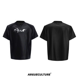 Deconstructed-Pearl-Trim-V-Neck-Tee---Oversized-Streetwear-Top-Black-T-shirt
