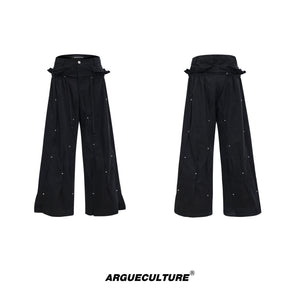 Deconstructed-Pleated-Cargo-Pants-with-Metal-Studs---Stacked-Loose-Fit-Black