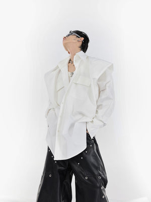 Deconstructed-Pleated-Oversized-Shirt---Streetwear-Minimalist-Top-White