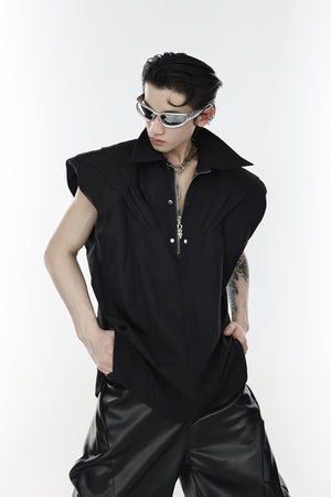 Deconstructed-Pleated-Vest-with-Metal-Zippers---Streetwear-Top-Black