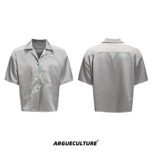 Deconstructed-Short-Sleeve-Shirt---Turquoise-Patchwork-Streetwear-Gray-T-shirt