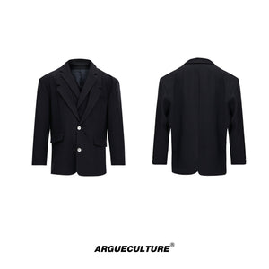 Deconstructed-Shoulder-Blazer-Set---Relaxed-Trousers--Layered-Collar-Black-Top