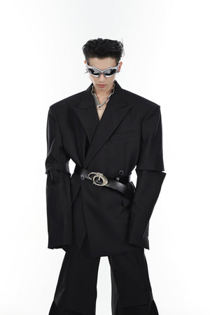 Deconstructed-Shoulder-Pad-Blazer---Summer-Thin-Jacket-with-Detachable-Sleeves-Black-Summer Fabric