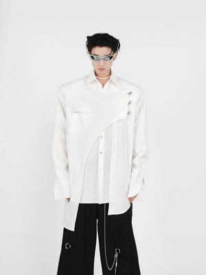 Deconstructed-Shoulder-Pad-Shirt---Layered-Metal-Detail-Long-Sleeve-White