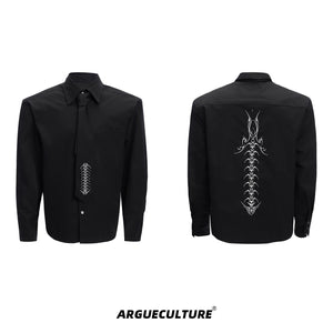 Deconstructed-Spine-Embroidered-Loose-Fit-Long-Sleeve-Shirt-Black-T-shirt