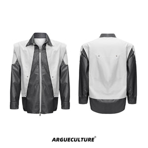 Deconstructed-Utility-Shirt---Mesh-Overshirt-with-Metallic-Finish-White-shirt