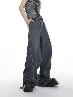 Deconstructed-V-Neck-Blazer---Padded-Shoulder-Short-Sleeve-Suit-Set-Gray-Pants