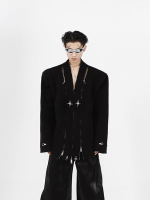 Deconstructed-V-Neck-Knit-Cardigan-with-Shoulder-Pads--Metal-Accents-Black