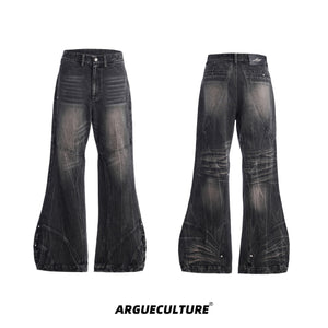 Deconstructed-Vintage-Baggy-Flared-Jeans---Gray-Washed-Denim-Black-jacket