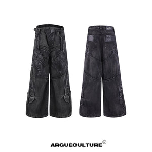 Distressed-Black-Jeans---Deconstructed-PU-Leather-Panels-Gray-Bottoms