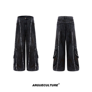 Distressed-Denim-Jacket---Deconstructed-Raw-Hem-Oversized-Shoulder-Black-Pants