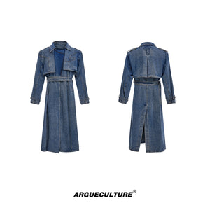 Distressed-Denim-Oversized-Double-Breasted-Trench-Coat-Blue