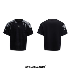 Distressed-Gold-Sequin-Oversized-Tee---Streetwear-Summer-Top-Black-T-shirt