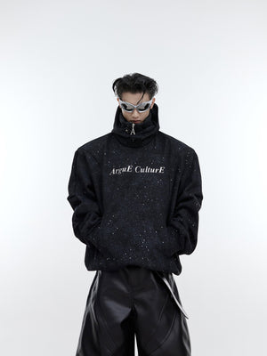 Distressed-Hoodie-with-Glitter-Trim-Collar---Streetwear-Oversized-Top-Black