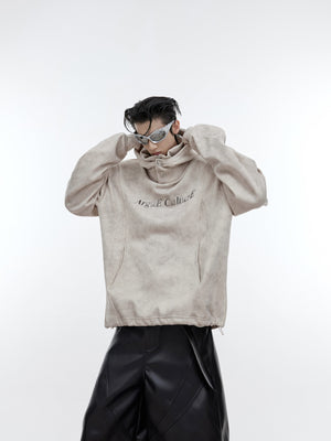 Distressed-Hoodie-with-Glitter-Trim-Collar---Streetwear-Oversized-Top-Yellow