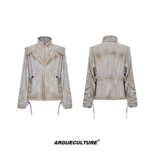 Distressed-Ink-Wash-Fake-Two-Piece-Jacket---Deconstructed-Cargo-Set-Yellow-Top