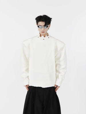 Distressed-Shoulder-Pad-Sweater-with-Metal-Accents---Streetwear-Top-White