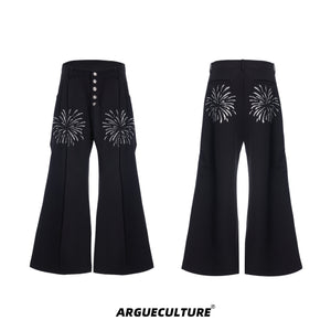 Glitter-Flare-Pants---High-Waist-Wide-Leg-with-Metal-Buttons-Black-Bottoms