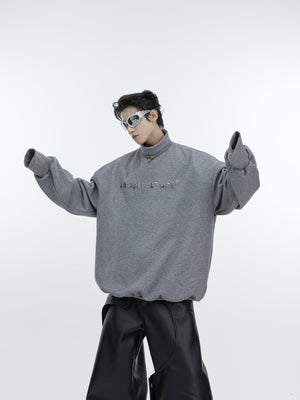 Metal-Zip-Stand-Collar-Fleece-Hoodie---Padded-Shoulder-Design-Gray