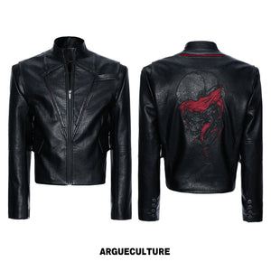Black Red Skull Deconstructed PU Jacket - variant image 6