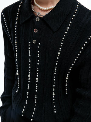 Pearl-Trim Knit Polo Shirt - product image 2