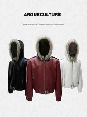 Oversized Hooded Faux Leather Jacket - product image 1