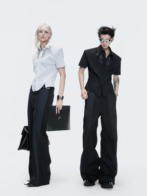 Pleated Stripe Wide-Leg Trousers - product image 2