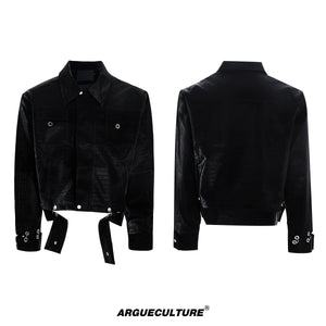Crocodile-Texture Cropped PU Jacket - product image 5